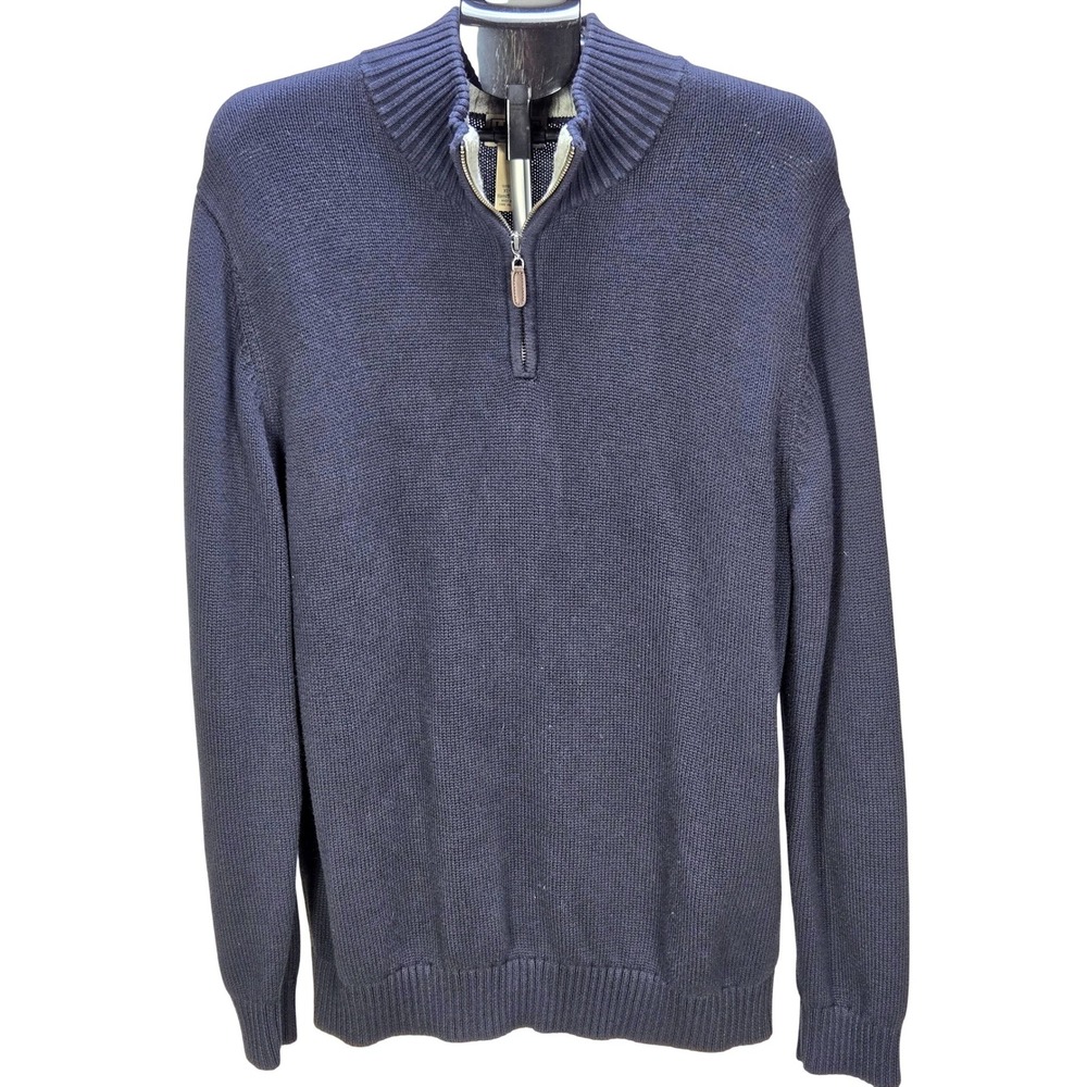 Men's L.L.Bean XL Tall Navy Blue 100% Cotton Quarter-Zip Pullover Sweater